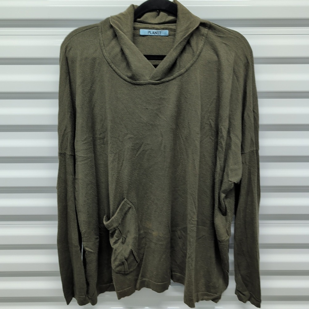 Planet Lauren G OS Womens Olive Green Pima Cotton Tencel Cowl Neck Sweater Top — photo 2